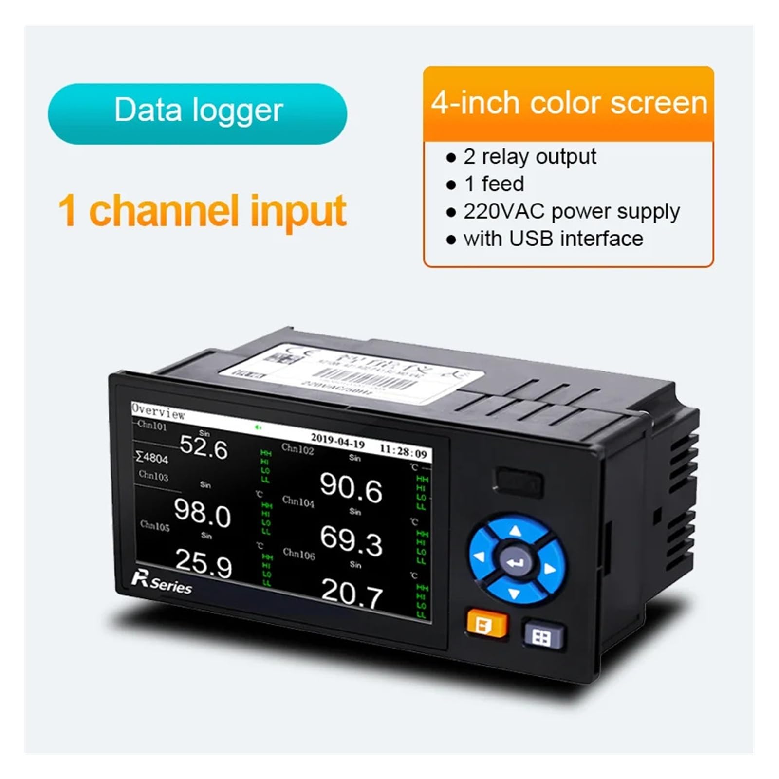 Registrador de datos industrial con sensor de temperatura multicanal, curva, transferencia de datos USB(1 Channel)