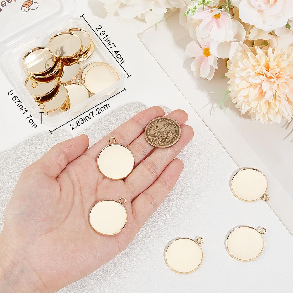 Beebeecraft 1 Box 20Pcs 25mm Cabochon Bezel Pendant Settings Real 24K Gold Plated 304 Stainless Steel Round Blank Pendant Tray for Jewelry Making - Image 3