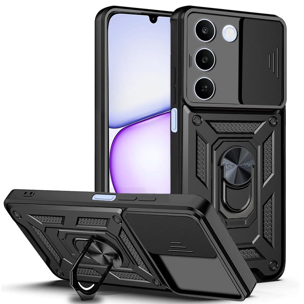 AESTMO Tough Armor Realme C83 5G / Realme P4 Lite 5G Bumper Back Case Cover | Ring Holder & Sliding Camera Shield Cover | 360 Degree Protection Back Case Cover (Black)-picture-29