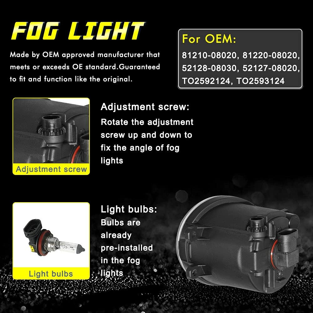 Fog Lights Replacement Compatiable with Toyota Sienna 2011 2012 2013 2014 2015 2016 2017 with Bulbs and Wiring Harness for Passenger Driver Side Fog Lamps with Clear Lens