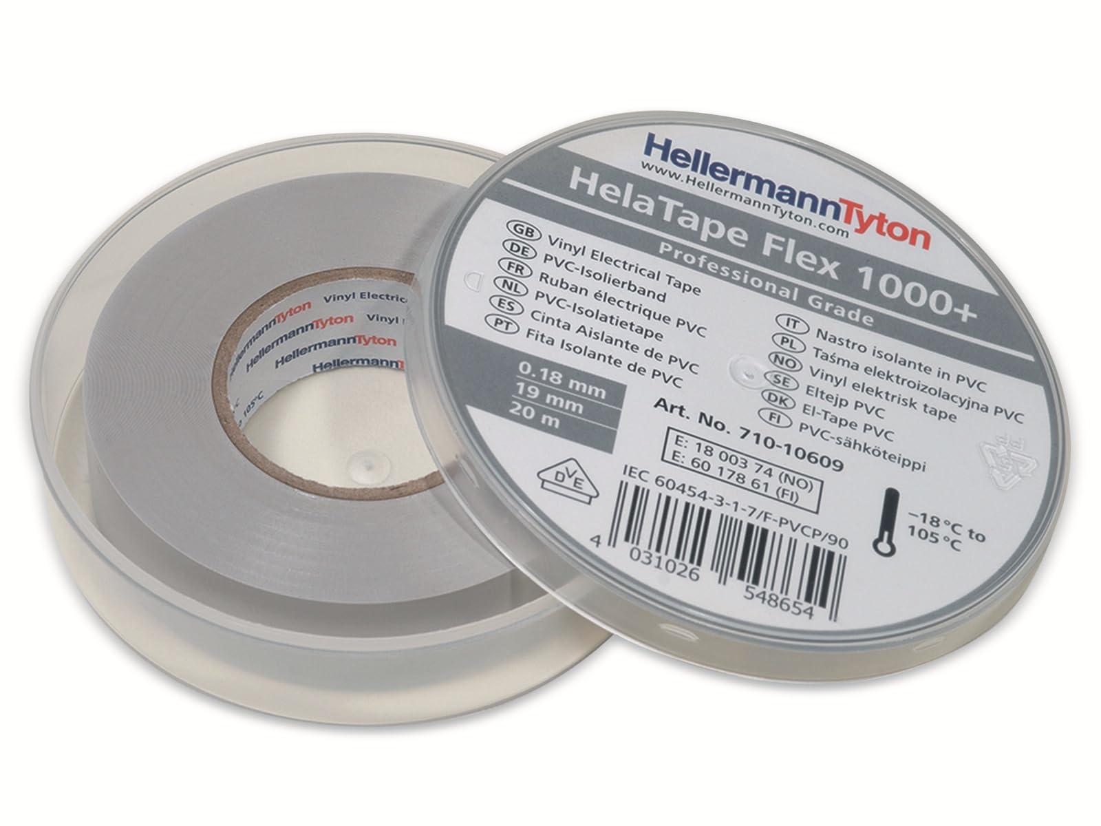 HellermannTyton HelaTape Flex Grey Electrical Tape, 19mm x 20m