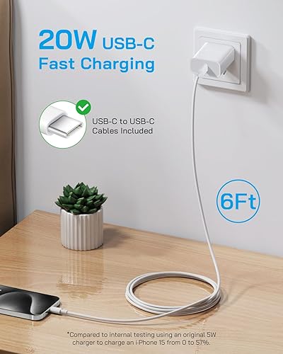 Miniatura 4 de Paquete de 3 bloques de carga rápida AISNI compatibles con iPhone 17, 16, 15, cargador USB C de carga rápida, cable de carga larga tipo C de 6 pies