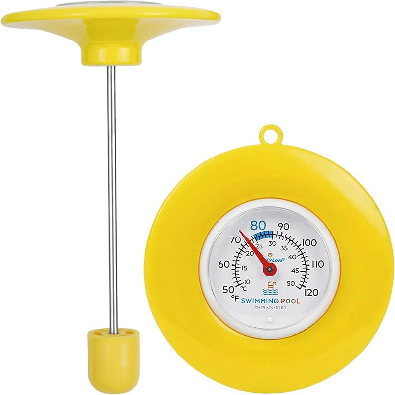 Floating Pool Thermometer,Water Temperature Thermometer,Battery Free Yellow | Battery-free mechanical thermometer with dual °F/°C scale, floating design for pools, spas, hot tubs and outdoor use