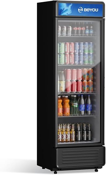 BEYOU Commercial Beverage Refrigerator for Living Room Bar Garage | 12.2 cu. Ft Upright Display Merchandiser with single Glass Door Black Drink Cooler