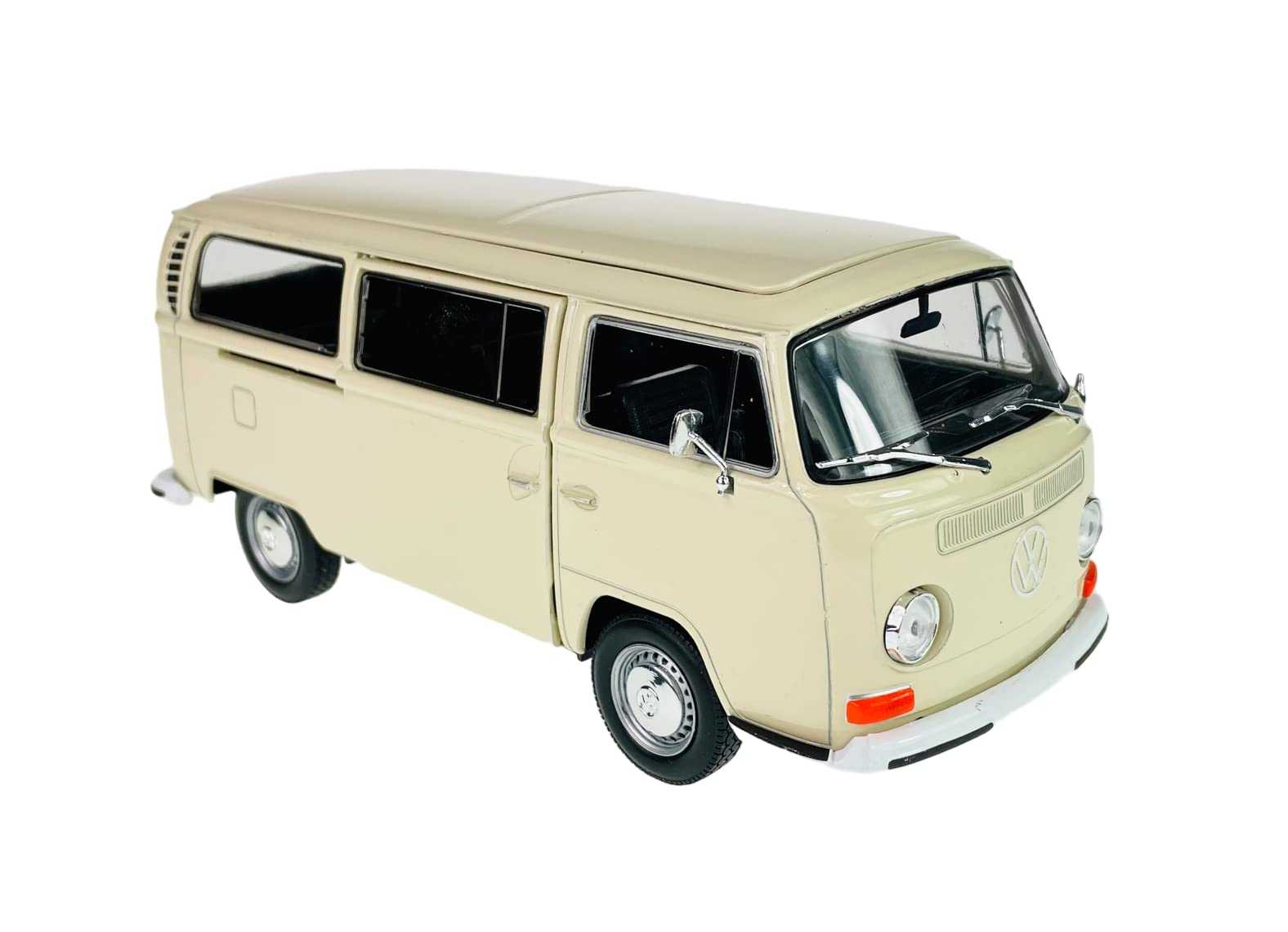 Welly modello auto compatibile con VW Volkswagen T2 crema White Beige Bus Transporter 1967 – 1979 ca 1/24 1:24 metallo modello auto Die Cast nuovo in scatola