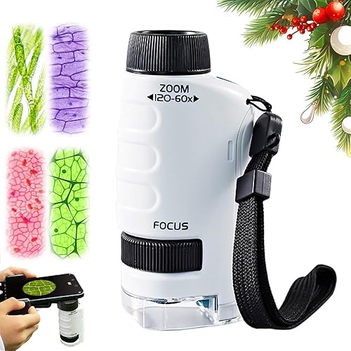 Microscopio de bolsillo portátil, microscopio de mano actualizado 2026 con aumento de 60 x 120x, lupa digital mini alcance con luz LED para amantes
