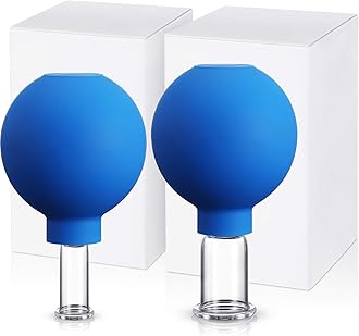2 Pieces Glass Cupping Set, Facial Cupping Cups Glass Silicone Cups Vacuum Suction for Face Skin Back Shoulder Muscle (1 Inch and 0.65 Inch Diameter,Blue)