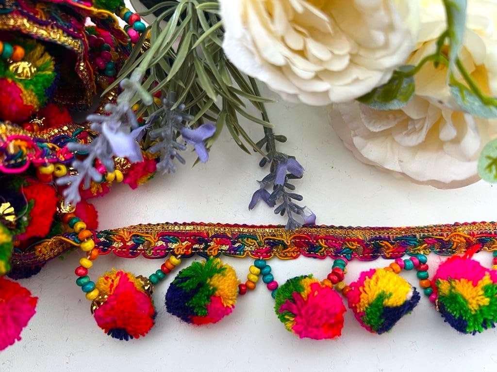 Multicoloured Rainbow Beaded Tassel Fringe Trim Trimming Braid (Design 416)