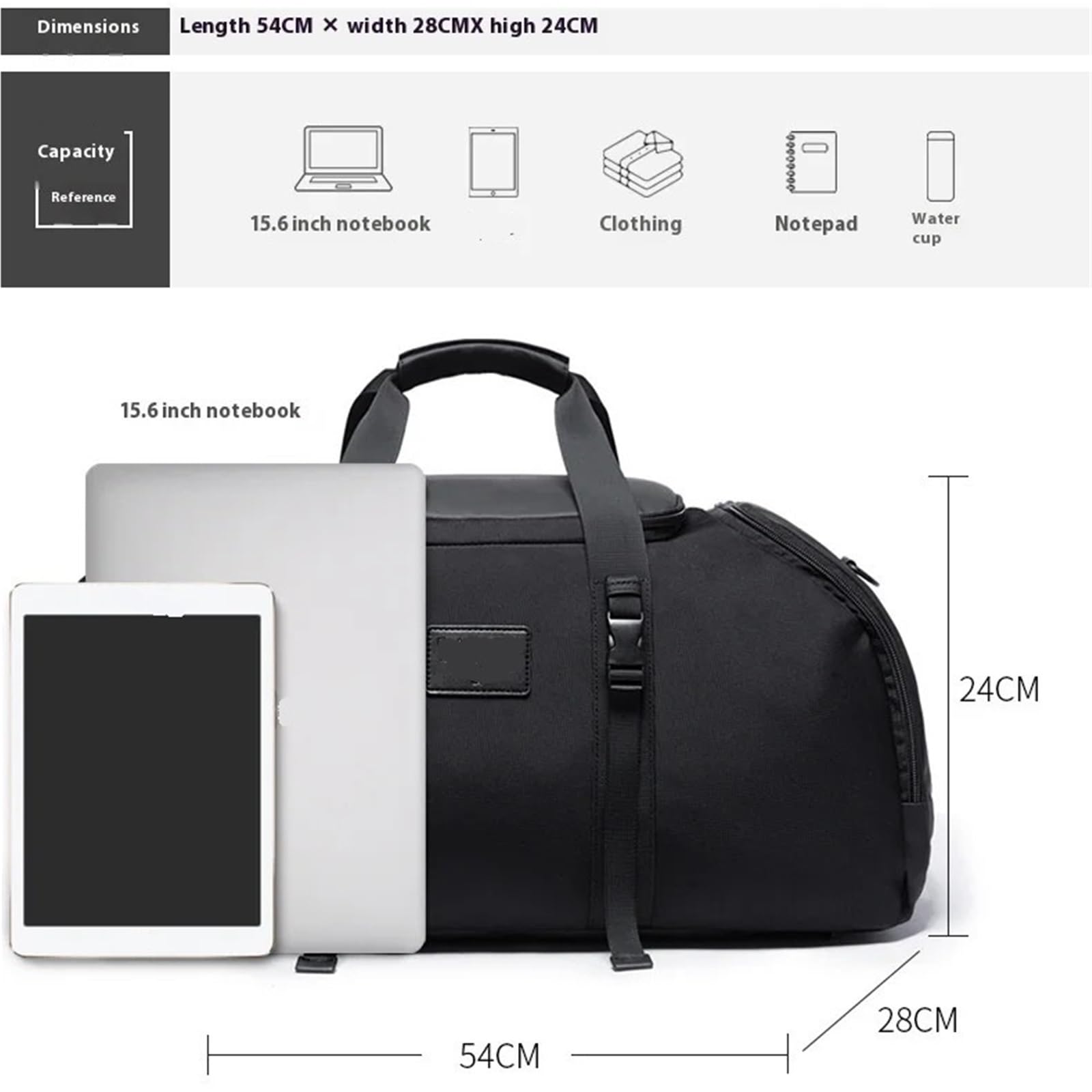 Maleta multifunción para hombre, grande, antimanchas, bolsa de viaje para equipaje de mano, negro, Talla única