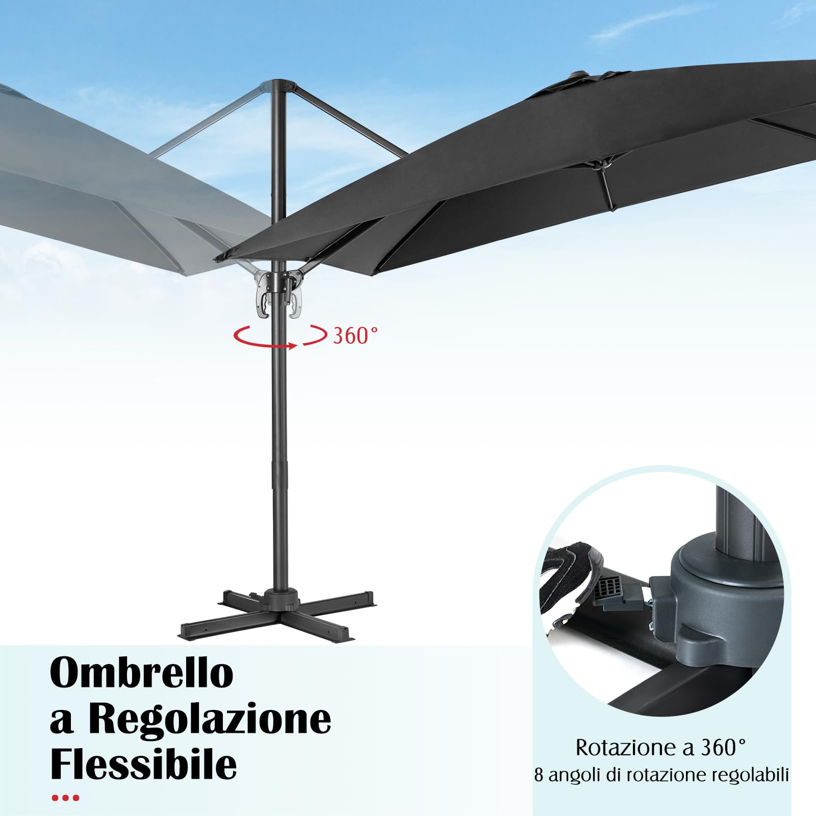 GYMAX Ombrellone da Balcone 3x3 M, Ombrellone Decentrato da Giardino, Laterale Roma
