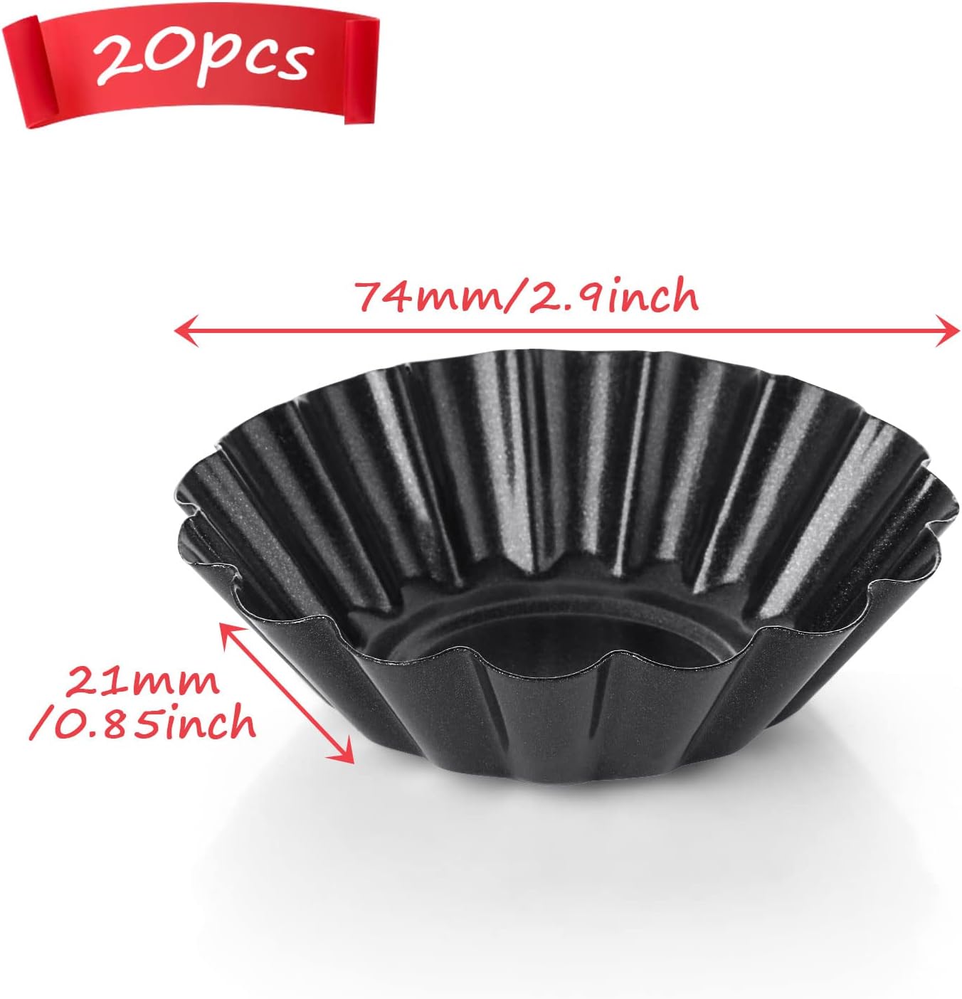 LOLYSIC 20Pcs Mini Tart Tins, 3 Inch Non Stick Small Egg Tart Molds, Carbon Steel Mini Tartlet Moulds - Image 3