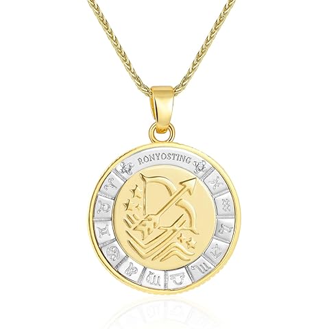 Zodiac Necklace for Women Virgo Libra Scorpio Sagittarius, 18K Gold Plated Gold Coi...