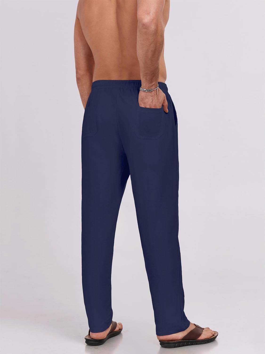 Puimentiua Mens Linen Pants Casual Drawstring Loose Lightweight Mens Pants Yoga Summer Beach Trousers - Image 4