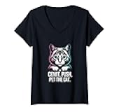 Women's Commit Push Pet The Cat Coding Cat Humor V-Neck T-Shirt
