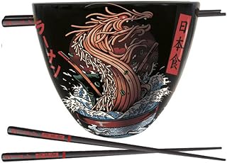 Ilustrata Ramen-Schüssel-Set mit Essstäbchen (Drachen-Design) in Geschenkbox – Offizielles Merchandise-Produkt, Rot
