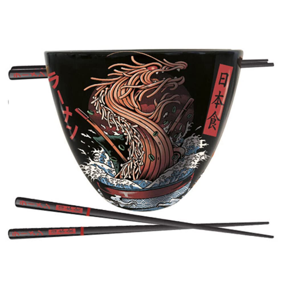 Ilustrata Ramen Bowl Set with Chopsticks (Dragon Design) in Presentation Gift Box - Official Merchandise,Red