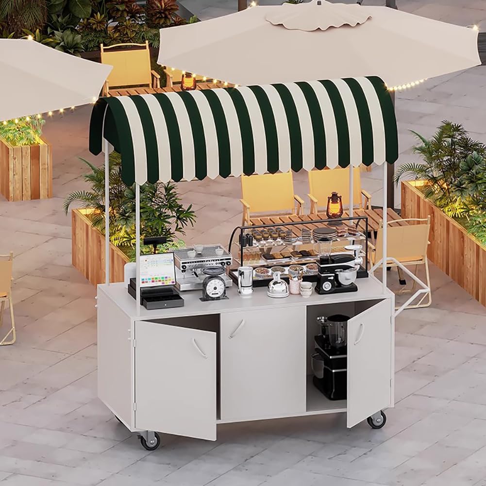 le Carrello per alimenti con ruote bloccabili, espositore in ferro per mercati, portatile, per catering, bancarella alimentare per eventi e festival