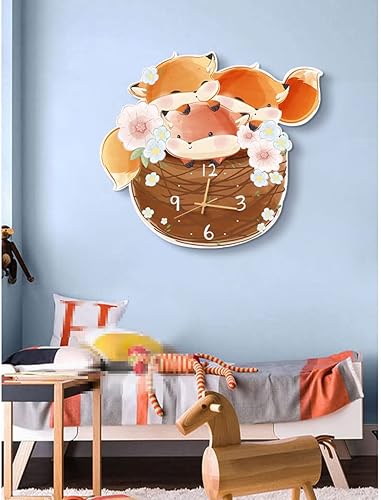 Miniatura 5 de Reloj de pared Animal Themed Night Light Wall Clock Cute Cartoon Bunny Fox Silent Clock WLED Light & USB Interface Wall Lamp Clock for Kids Room