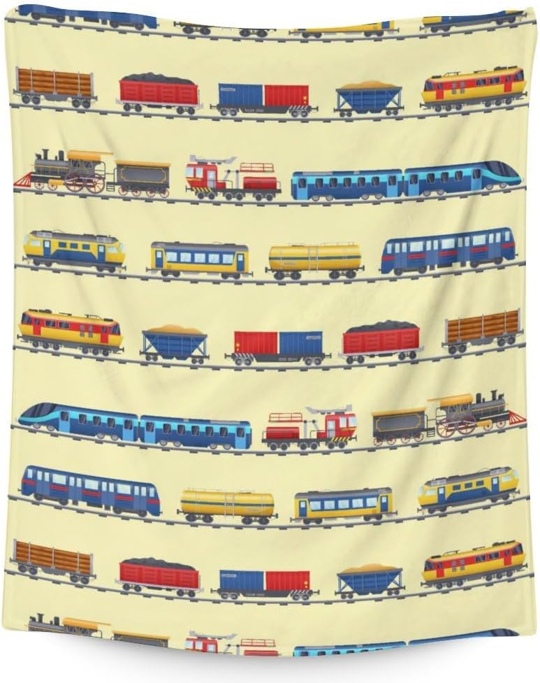 Personalized Train Blanket with Name - Soft, Fuzzy & Warm - 60"x80" Twin Size Blanket for Bed, Couch & Living Room - White Cute Throw Gifts for Boys