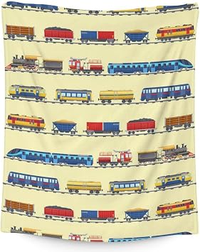 Train Blanket - Soft, Fuzzy & Warm - 40"x50" Small Blanket for Couch, Sofa - Yellow Cute Throw Gifts for Boys