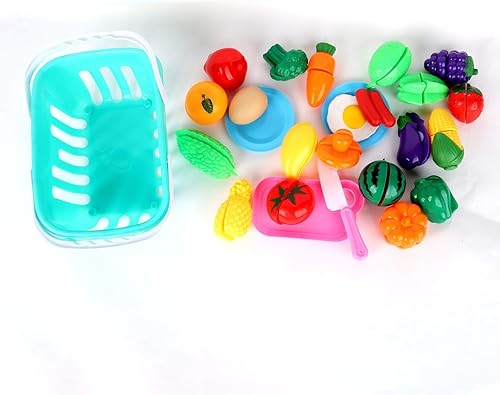 Miniatura 2 de Juguetes de comida de corte para niños, accesorios de cocina de juego de simulación, juego de frutas y verduras falsas con cesta de almacenamiento
