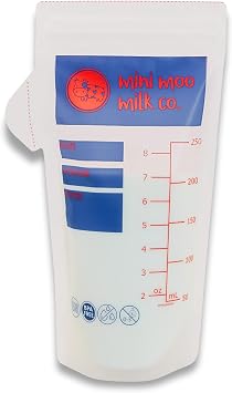 Breastmilk Storage Bags, 100 count, 8 Ounce, Leak-Proof Storage Bags with Easy Pour Spout, Extra Thick, Pre-Sterilized, Self-Standing Freezer Bags (Blue)