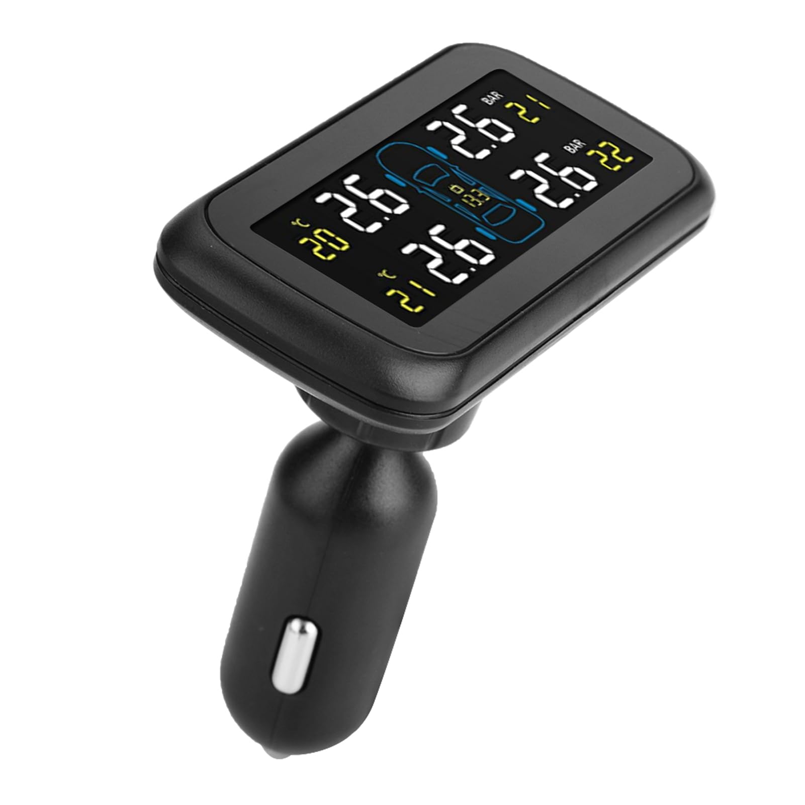 System Monitorowania Ciśnienia w Oponach TPMS z 4 Czujnikami Wewnętrznymi Wyświetlacz LCD Ładowarka USB Zapewniająca Bezpieczeństwo Samochodu i oszczędność Paliwa