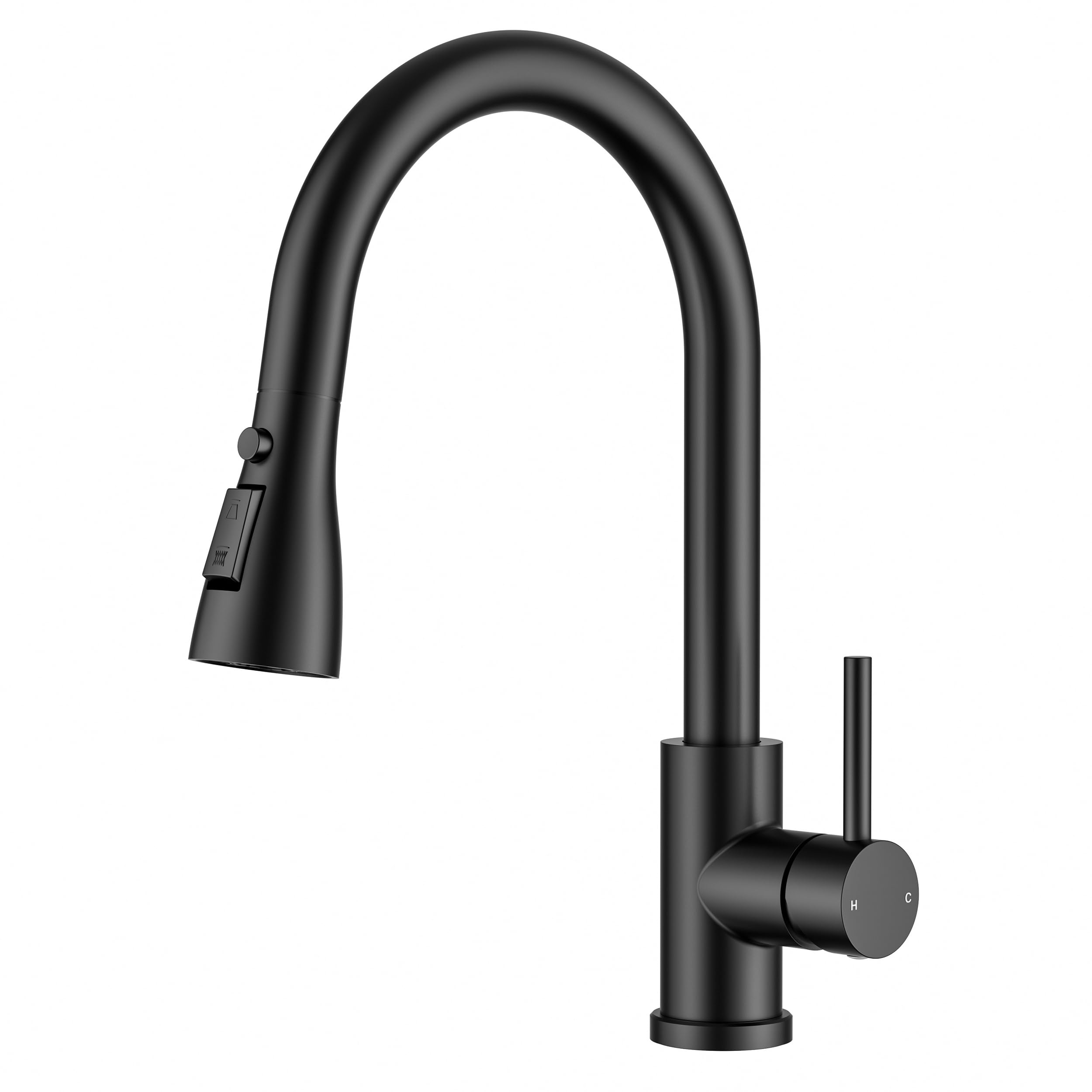 FORIOUS Wasserhahn Küche, Mischbatterie Armatur mit Brause Ausziehbar, 360° Schwenkbar Spültischarmatur Küche mit Hohem Bogen, 2 Modi, Matt Schwarz, Edelstahldüse