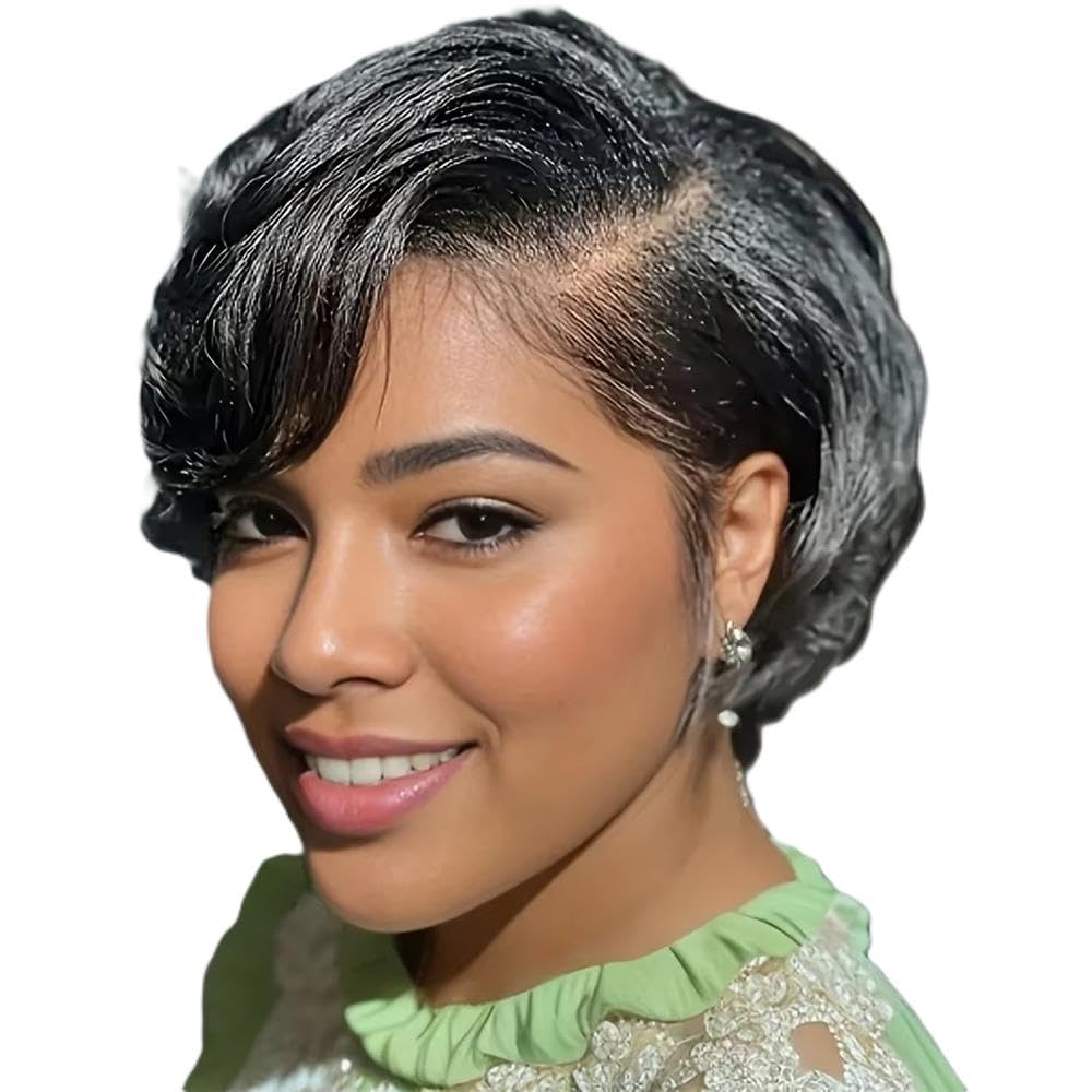Haarpflege 13x4 Kurze Gerade Transparente Spitze-Front-Perücke Echthaar Für Frauen 250% Tägliches Party-Mutter-Geschenk