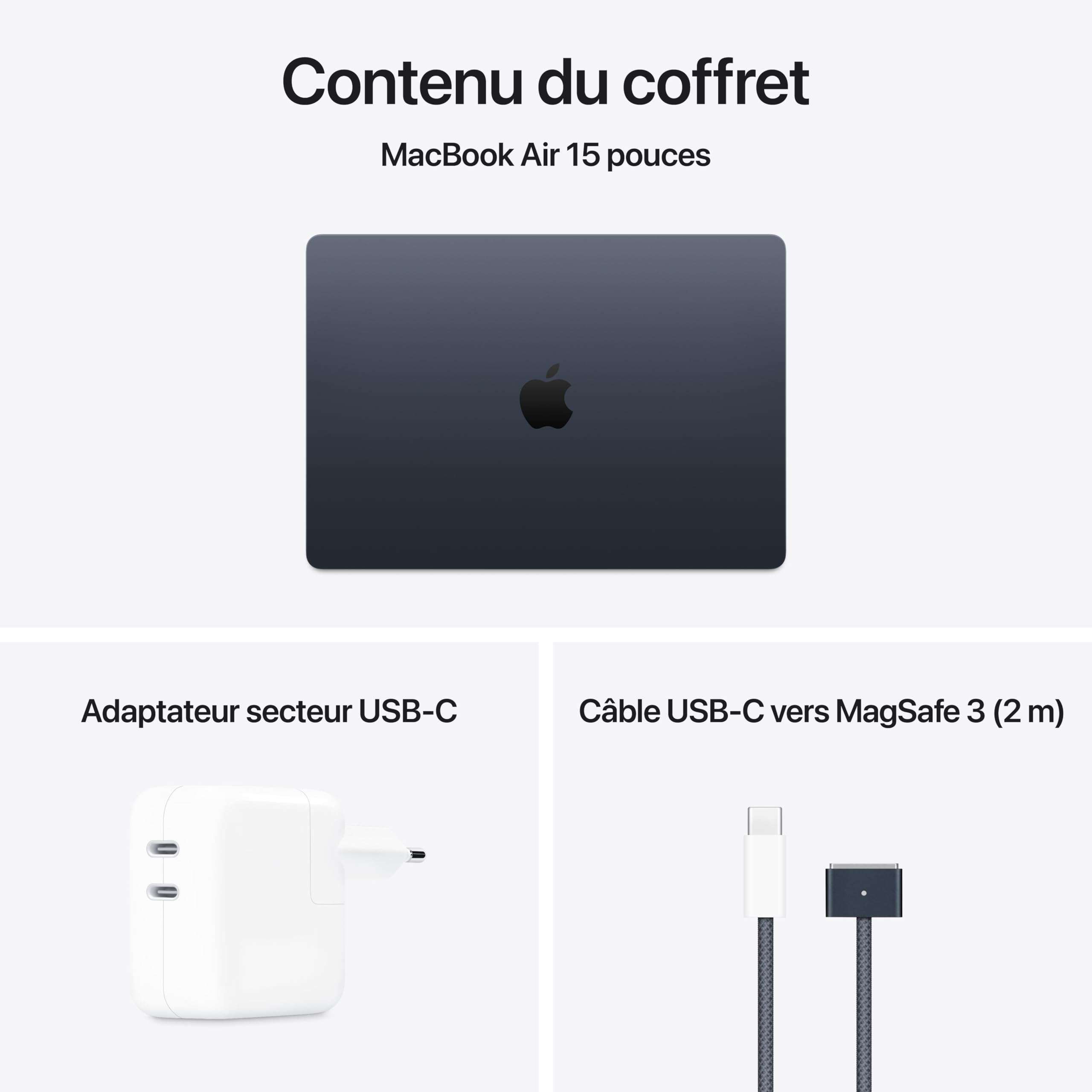Apple MacBook Air 15 Pouces Ordinateur Portable avec Puce M4 : Conçu pour Apple Intelligence, Écran Liquid Retina de 15,3 Pouces, Mémoire unifiée de 16 Go, Stockage SSD de 512 Go, Touch ID ; Minuit