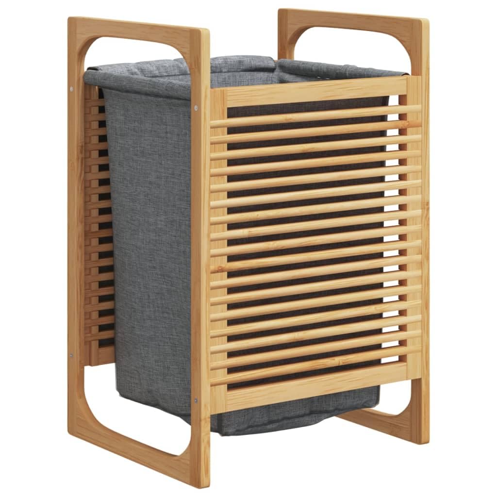 Cesto portabiancheria in bambù con tasca interna, grigio, 32 x 30 x 36,5 cm | Sacco interno rimovibile, struttura rialzata, coperchio contro gli odori, molto spazio