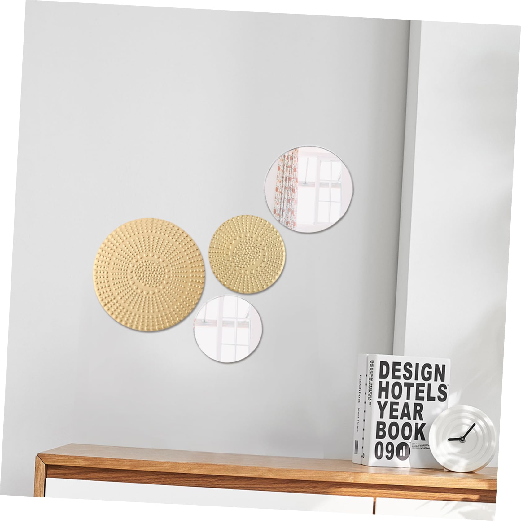 Gatuida Set di Decorazioni Murali in Metallo Specchio Rotondo Moderno per Salotto e Corridoio