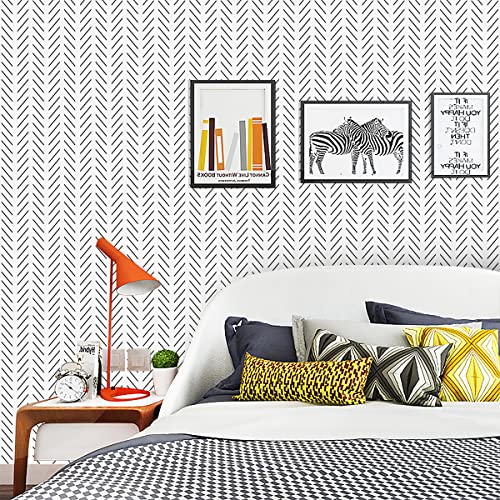 Orainege Black And White Peel And Stick Wallpaper Herringbone Contact Paper For Bathroom 17.7 In X 118.1 In Black Chevron Removable Wall Paper Peel And Stick Modern Geometric Self Adhesive Wallpaper thumb #1