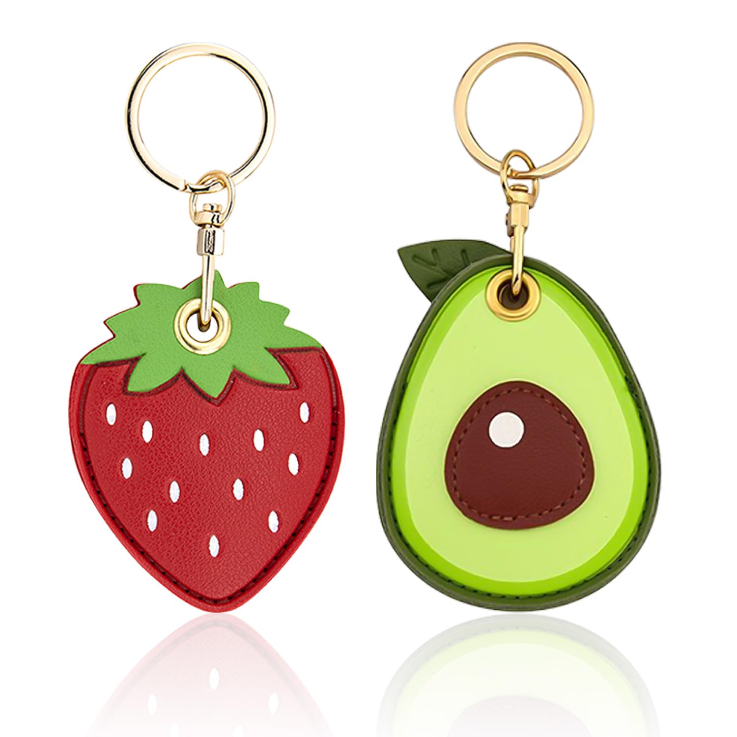 Ffdhwu Green 2 Pieces Leather Case Keychain, Strawberry Avocado Keychain, Air Label Keychain, Creative Fruit Keychain, Bag Key Pendant