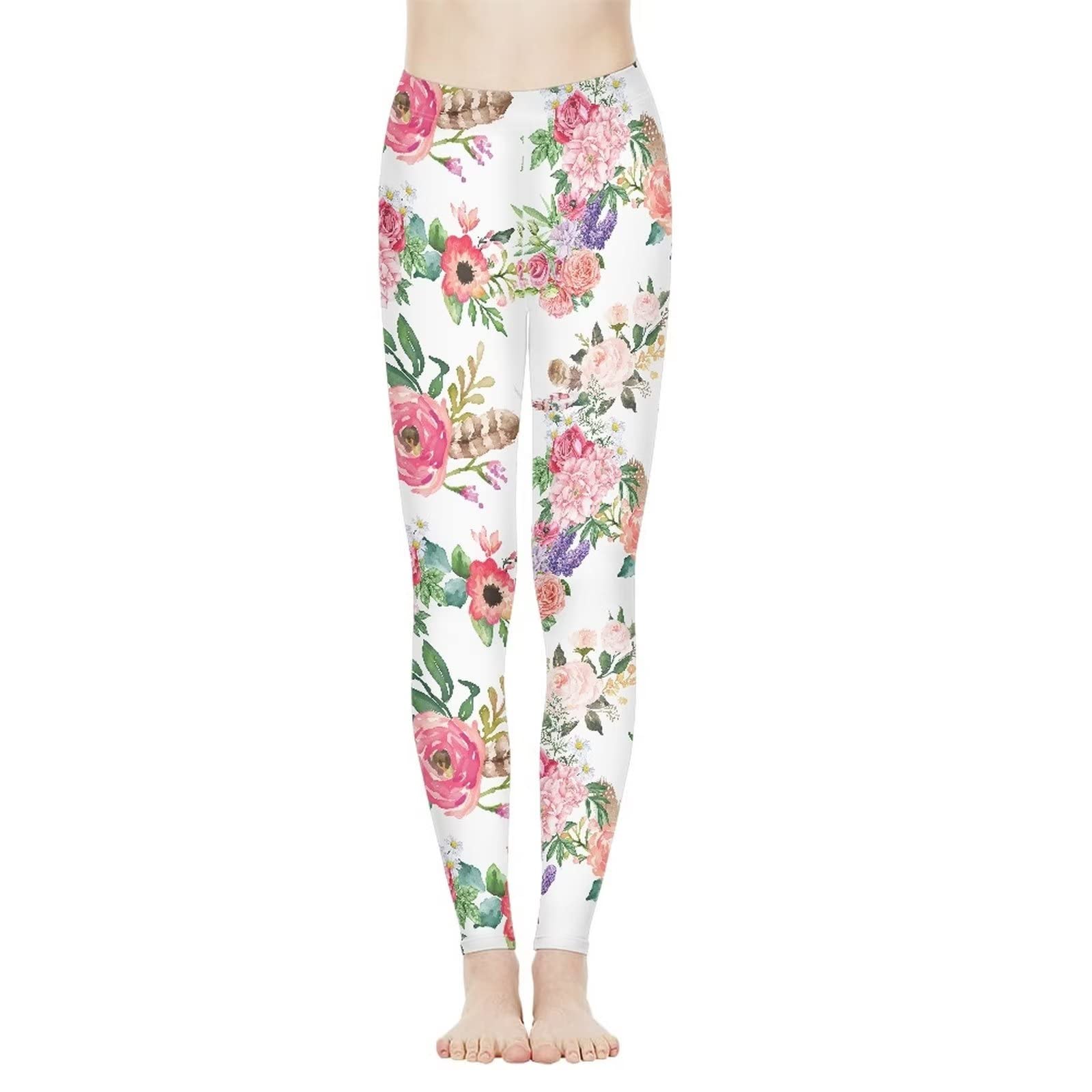 Hawapod Flower White Print Plus Size Workout Pants for Women Affordable Yoga Wear for Girls Women’s Yoga Stretchy Sports Leggings Workout Gym Pants