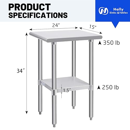 Vista 87 de Hally - Mesa de trabajo y preparación de acero inoxidable de 24 x 30 pulgadas, mesa comercial con certificación NSF de gran resistencia con estante