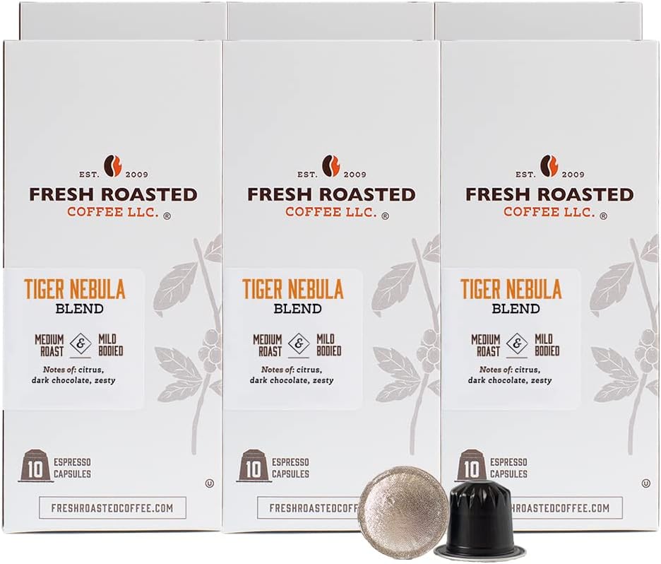 Fresh Roasted Coffee for Nespresso OriginalLine, Tiger Nebula, Intensity 6, Medium, 60 Count Aluminum Capsules