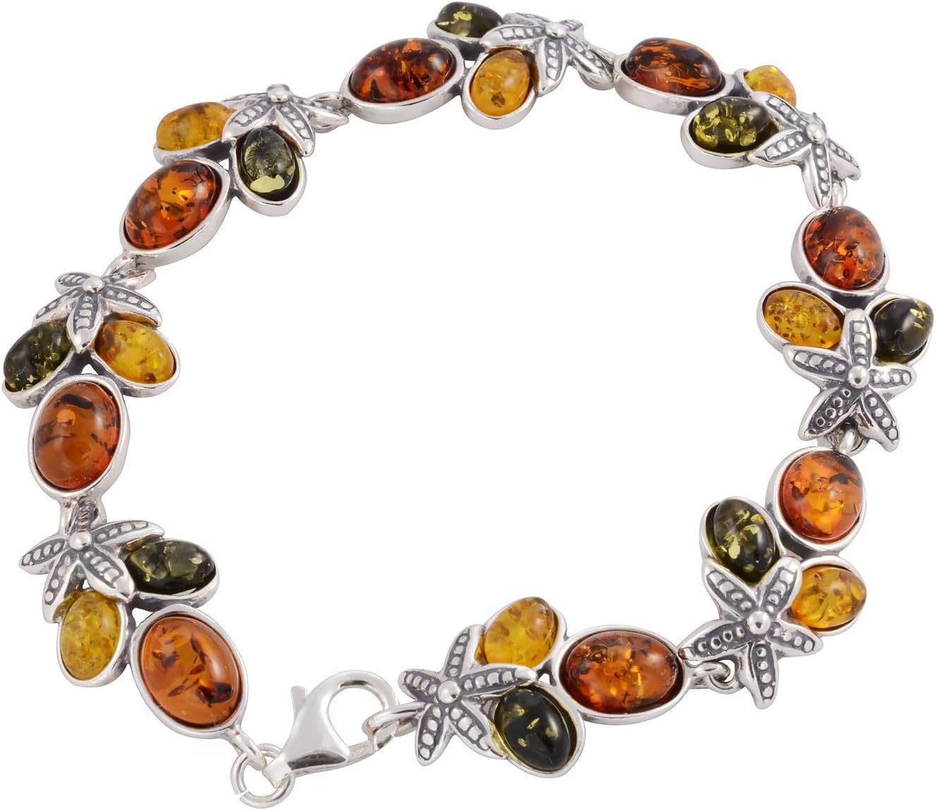 Sterling Silver Multi-Colored Baltic Amber Bracelet "Coral Reef", Genuine Baltic Amber Bracelet for Women, Amber Jewelry for Women, Amber Bracelets for Adults, Sterling Silver Collection