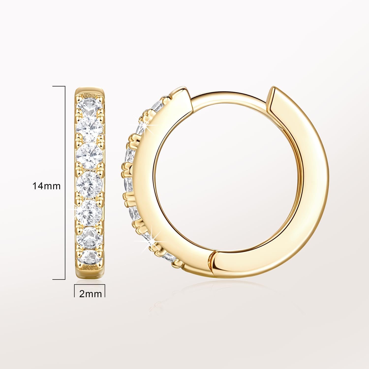 NEARLAND 14K Gold Hoop Earrings for Women 14K Gold Earrings Hypoallergenic Lightweight Small Hoop Earring for Womens with Round Cubic Zirconia Huggie Hoops Earring for Women 12/14/16/20/25/30mm