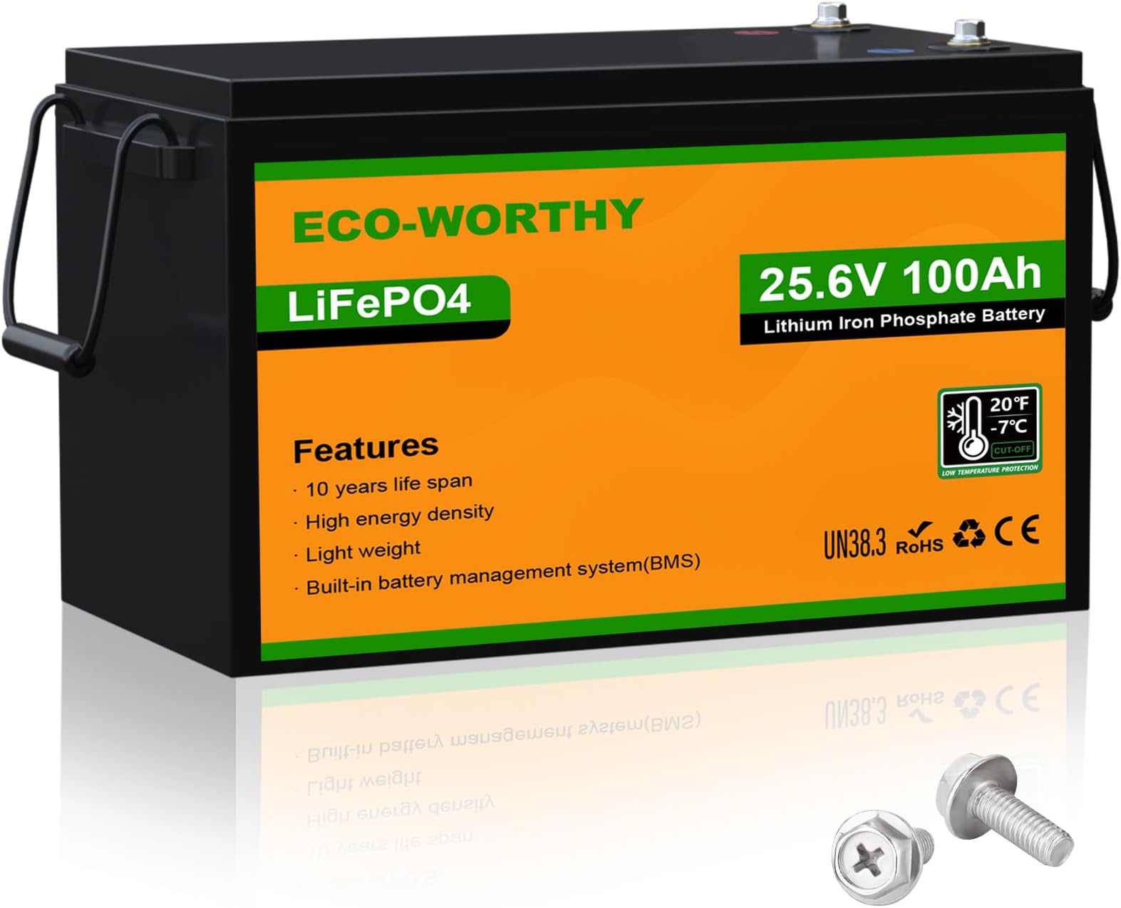 ECO-WORTHY 24V 100AH LiFePO4 Lithium Battery, Deep Cycles Rechargeable Battery with Low-Tem Protection, Max. 2560W for Off-Grid Solar System, 70-86LBS Trolling Motors, Camper, RV, Household (1 Pack)