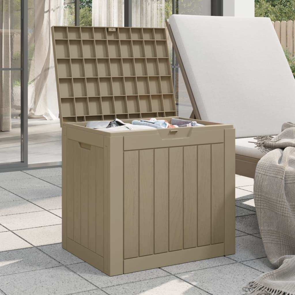 Contenitore da giardino grigio, 55,5 x 43 x 53 cm, in polipropilene, 118 l, con coperchio pieghevole e maniglie laterali, per balcone, giardino, terrazza, esterni
