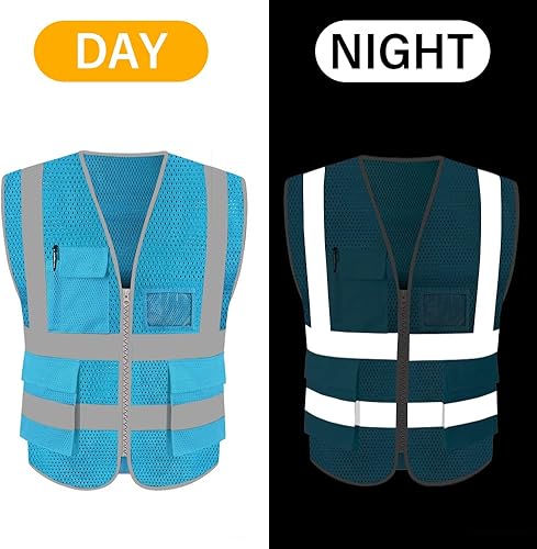 Miniatura 5 de HYCOPROT High Visibility Mesh Safety Reflective Vest with Pockets and Zipper, Meets ANSIISEA Standards