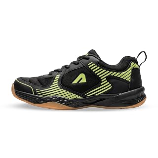 Boldfit Badminton Shoes for Man Lightweight Non Marking Shoes for Badminton Breathable Anti Skid Shoe for Man Shuttle Non Marking Indoor Shoe for Pickleball, Tennis, Padel - Black Green, UK 10