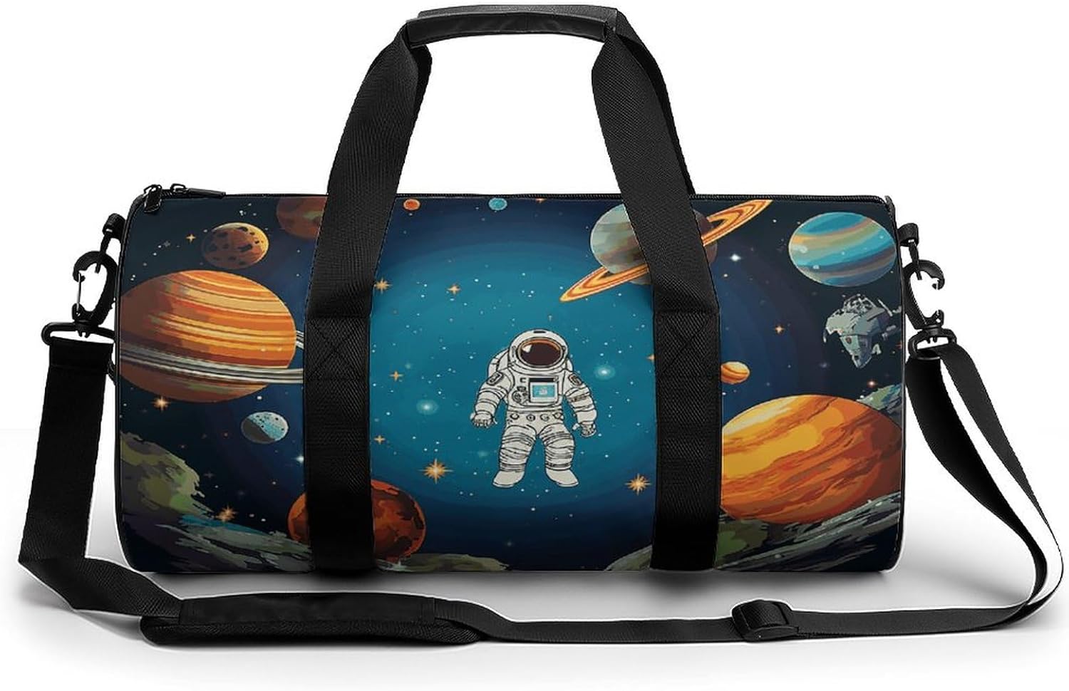 Outer Space Rocket Astronaut Sport Gym Duffle Travel Bag for Women Men Overnight Weekender Bag with Shoe Compartment,Wet Pocket
