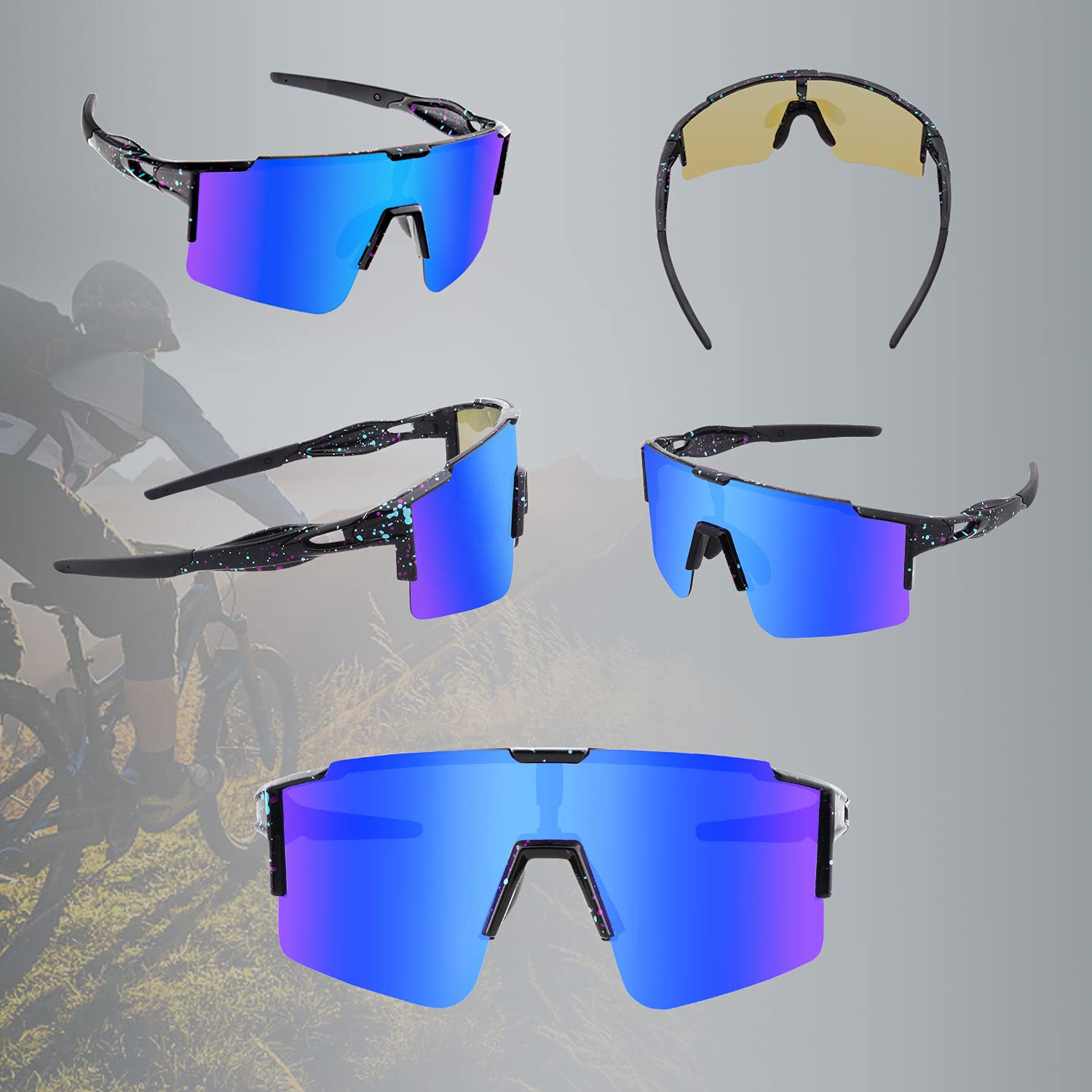 BangLong Gafas Sol Polarizadas Ciclismo Hombre Mujer con 3 Lentes Intercambiables UV400 Y Montura De TR-90, Gafas Sol Deportivas para Running MTB Bicicleta
