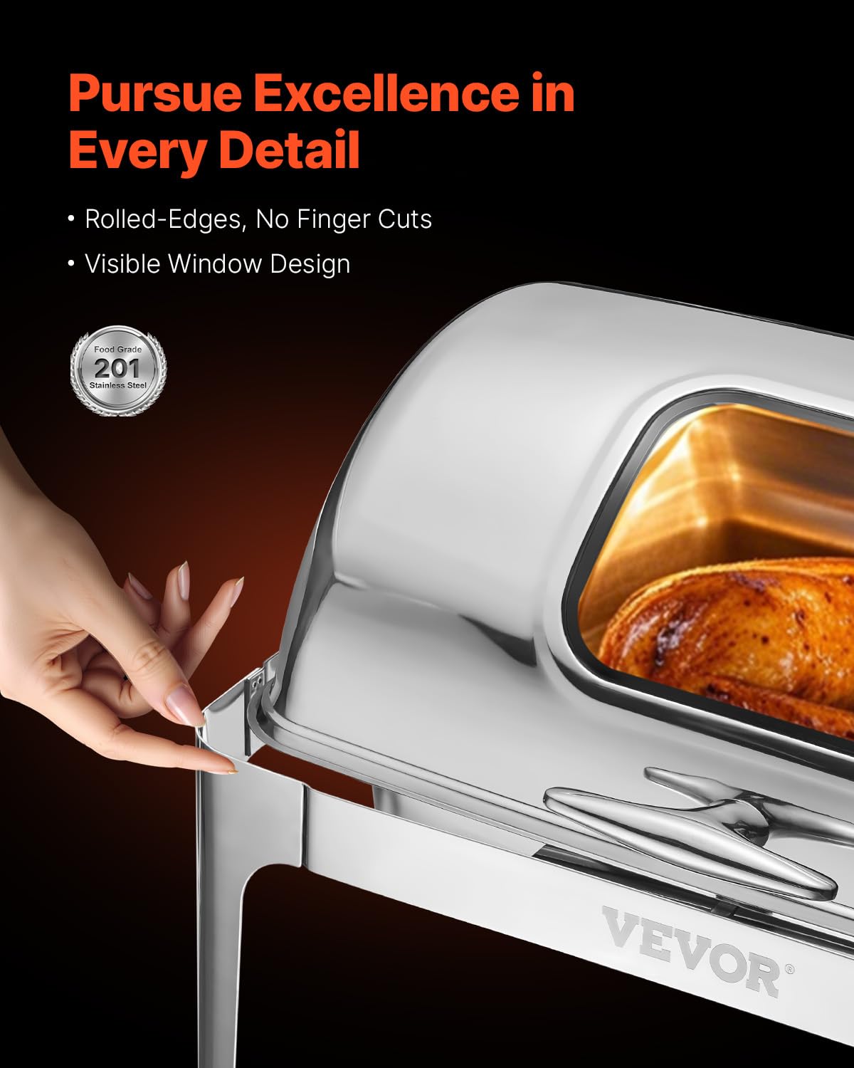 VEVOR Set di Scaldavivande 3,9 L Scaldavivande Rettangolare in Acciaio Inox, 1 Pezzo con 2 Padelle di Mezza Misura, Coperchio Visibile, Supporto Pieghevole per Padella per Acqua e Carburante, Argento