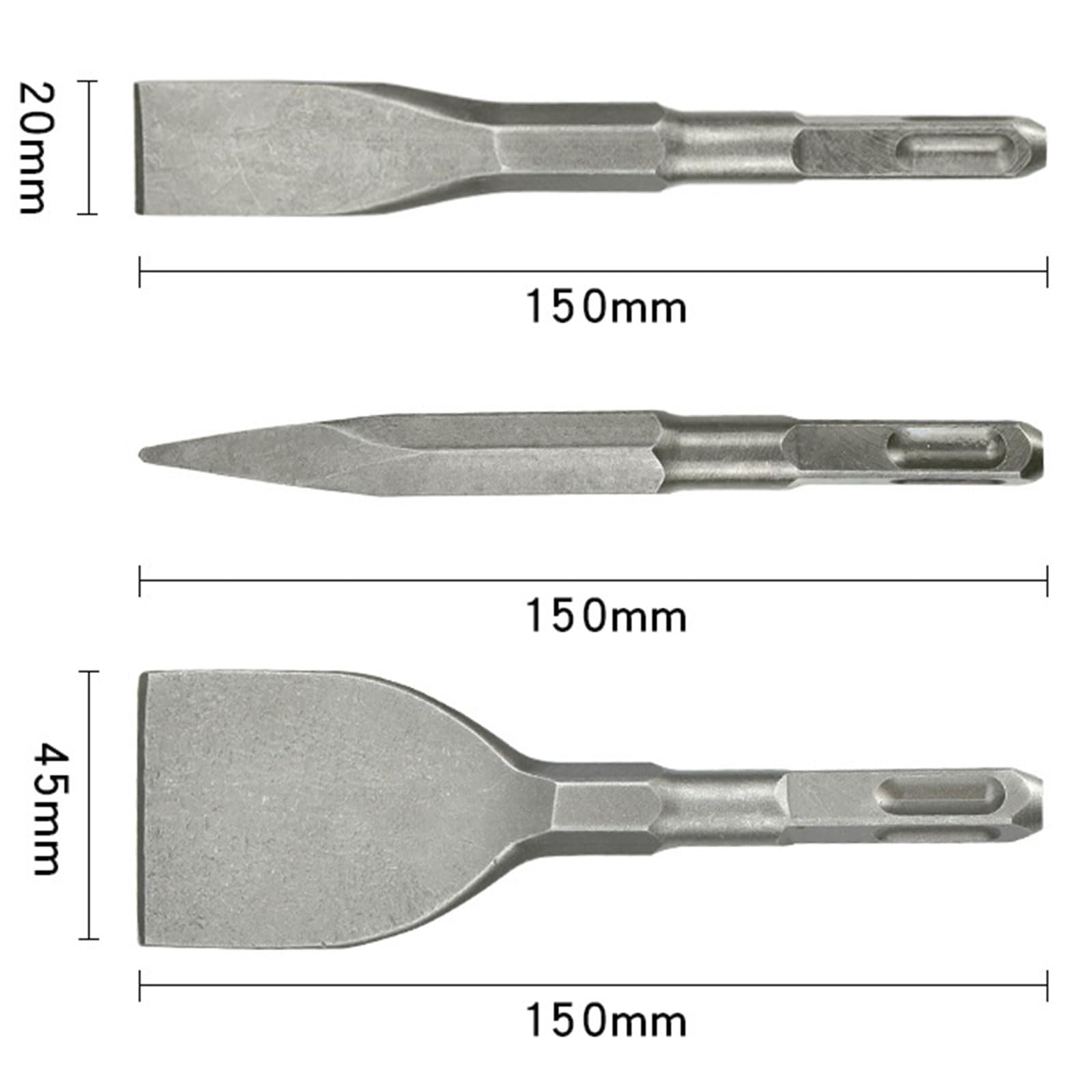 Scalpello Spatola, Piatto Scalpello, Scalpello a Punta, Scalpelli per Alcestruzzo, 3PCS Scalpello per Trapano a Percussione, per Pavimenti, Muratura, Calcestruzzo, Pietra