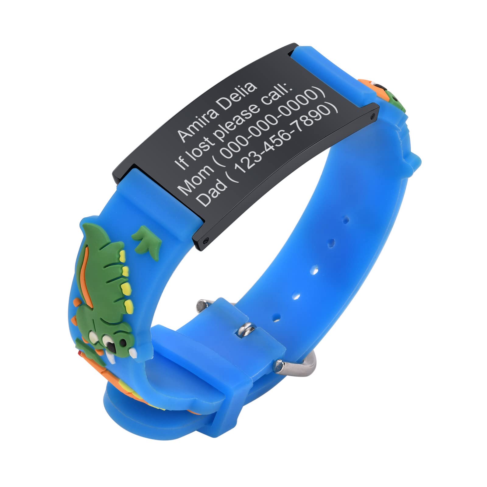 FLHEART Personalised Safety ID Bracelet - Stainless Steel Tag & Silicone Strap Child Safety ID Bracelets Adjustable Anti-Lost ID Wristbands for Kid Girls Boys Toddler