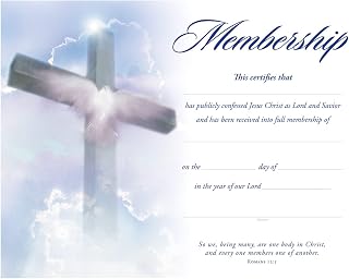 Church Membership Certificate - Premium Foil Embossed - KJV - 8.5 X 11 inches - (Package of 6)…