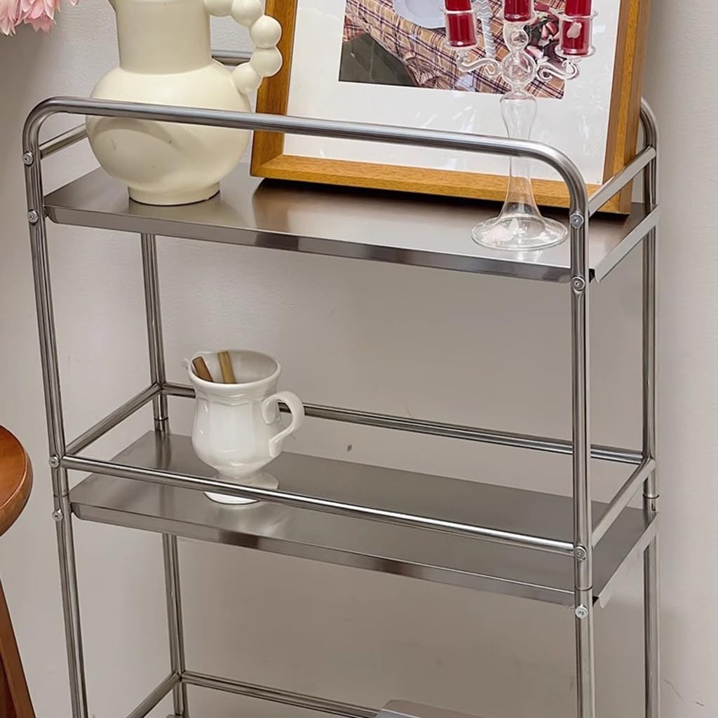 Rolling Kitchen Island Koszyk z miejscem do przechowywania, wózek użytkowy ze stali nierdzewnej na kółkach, mobilny wózek do baru kawowego do jadalni i salonu